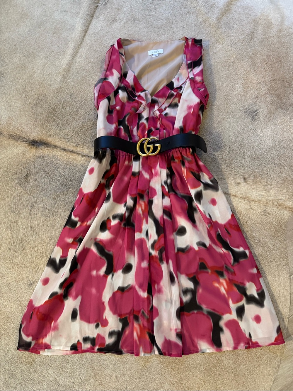 LOFT Pink and White Floral Dress (belt not included)